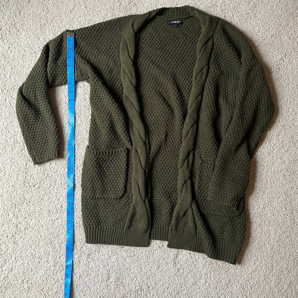 AAMILIFE *Cozy* Olive Green Cardigan | Chunky Knit | Open Front | Size XS | GUC